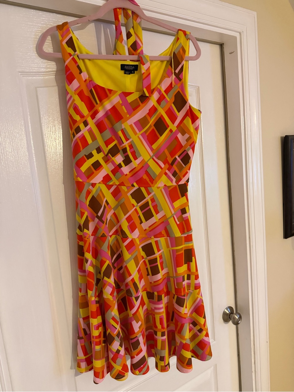 Peck & Peck Yellow Pink Orange Multi-Color Plaid Sleeveless Fit & Flare Dress